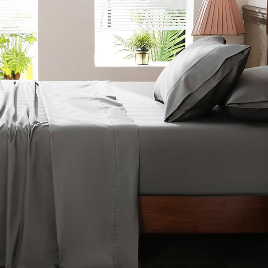 Extra Deep Pocket Queen Sheets 18-24 Inch 100% Egyptian Cotton 1000 Thread Count Sateen Weave Soft Breathable 4 Pieces（Queen,Dark Grey）