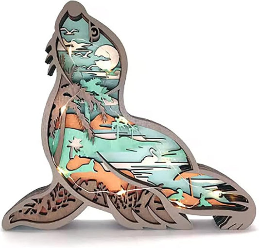 Generic Wooden 3D LED Seal Animal/Fish LED Night Light for Home- Home Decor, Wooden Animal Crafts/Figurines, WDN-MLT-LYR-DNS1