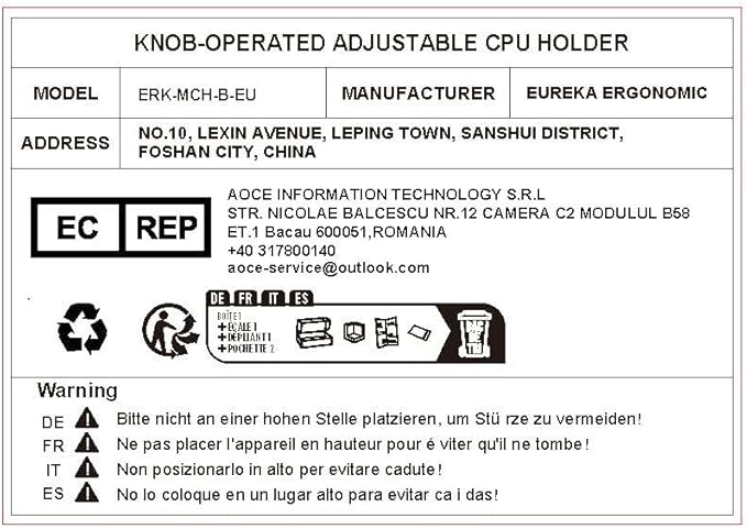EUREKA ERGONOMIC CPU Holder Under Desk Mount, Computer Tower Holder 360° Swivel Height & Width Adjustable, Holds up to 44 lbs, Fits Most Computer Tower, Black