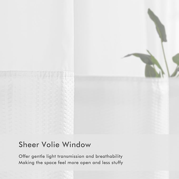 Mrs Awesome No Hook Shower Curtain with Snap-in Liner Less Time On/Off, Embossed Waffle-Look Textured Fabric Shower Curtain for Bathroom Hotel Style, Washable, Soft & Lightweight, 71x74, White