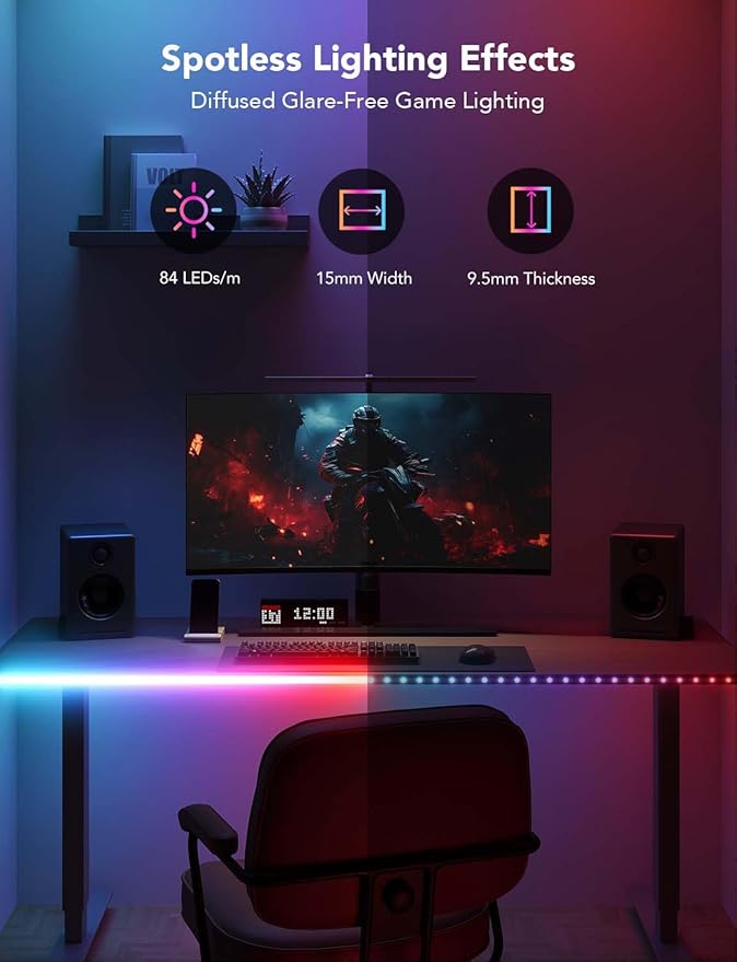 Govee RGBIC Neon Rope Lights for Desks, 16.4ft LED Gaming Desk Lights, Neon LED Strip Lights Syncing with Razer Chroma, Support Cutting, Smart App Control, Music Sync, Adapter (Only 2.4G Wi-Fi)