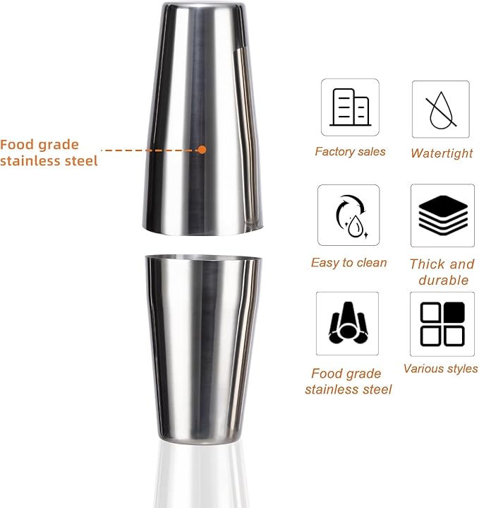 6 Piece 24oz Professional Cocktail Shaker Set with Built-in Strainer,Martini and Margarita Shaker for Home Bar, Boston Bartending Kit Gift for Beginners (700ml/24oz)