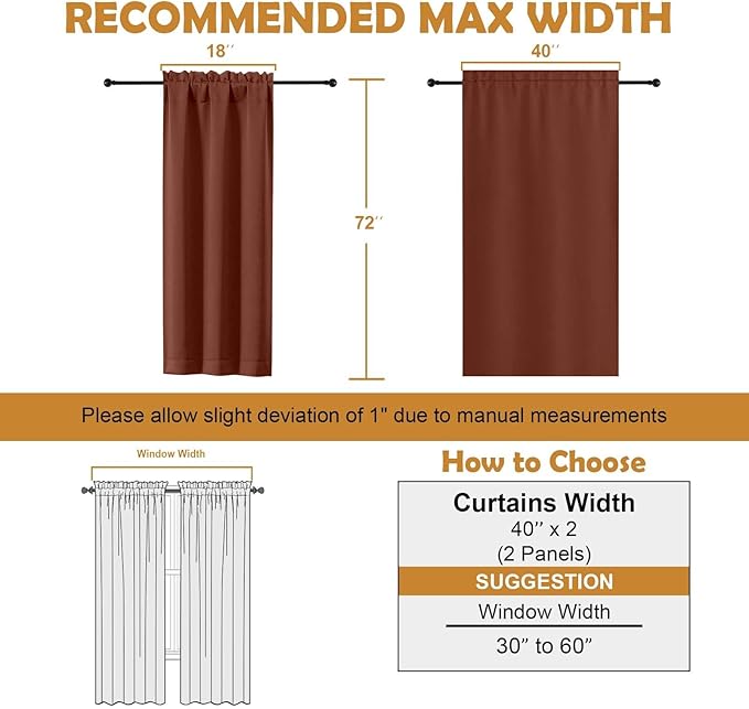 Aiyufeng Terracotta Blackout Curtains for Bedroom 72 Inch Length 2 Panels, Privacy Thermal Insulated Rod Pocket Door Window Curtains for Patio French Door Front Door, W40 x L72 Inch, Terracotta