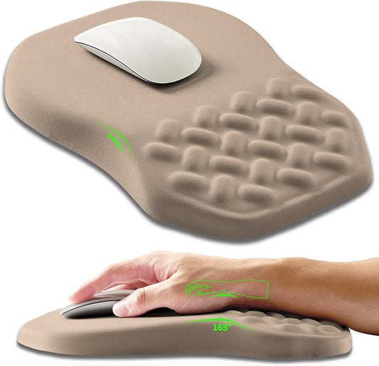 Ergonomic Slope Mouse Pad Wrist Support, Wrist Rest Mousepad for Carpal Tunnel Pain Relief with Massage Bulge and Slow Rebound Memory Foam (12x8 inch, Sand Color)