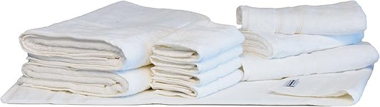 Mosobam Luxury Turkish 10pc Deluxe Bath Bundle Body Hand Face Towel and Mat White 700 GSM & 1000 GSM Bamboo Viscose & Aegean Turkish Combed Cotton