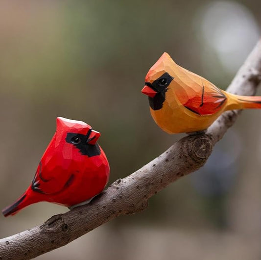 Handcrafted Red Cardinal Figurines – 1 Pair Small Wooden Christmas Male & Female Cardinals Statues Decor for Shelf, Desk, Mantel – Eco-Friendly for Women & Collectors