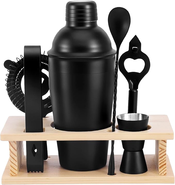 Cocktail Shaker Set Stainless Steel Bartending Kit 18.6oz Cocktail Bar Set Cocktail Mix Drink Making Kit Professional Bar and Home Drink Bar Tools for Bartender (Matte Black, 7Pcs)