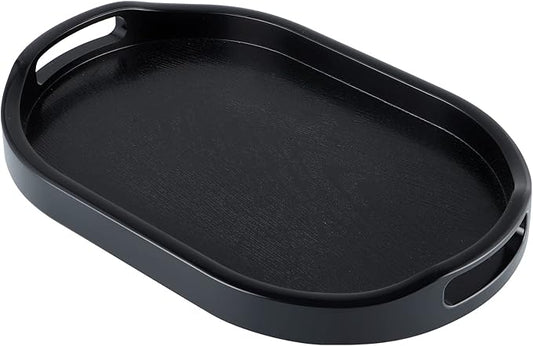 MDLUU Plastic Serving Tray, 14.8-Inch Long Ottoman Tray with Cutout Handles, Oval Butler Tray for Breakfast in Bed, Coffee Table Decor, Party (Small)
