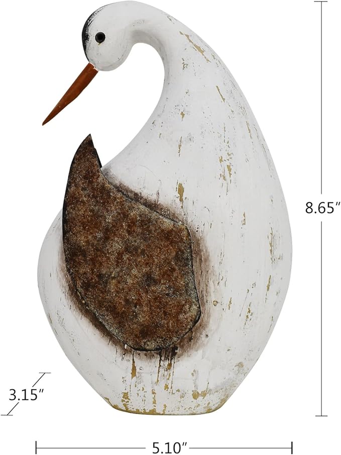 Wood Bird Statue Nautical Decor Decorative Rustic Seabird Sculpture Wooden Beach Themed Coastal Mediterranean Tabletop Decoration for Home Bathroom Living Room (L)