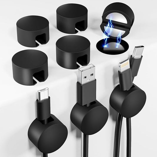 Viaky 8 PCS Magnetic Cord Holder,Large Size Cable Management,Black Self Adhesive Silicone Magnet Cable Straps for Phone Charge Wire,Management for Nightstand Wall Office Home Car Desk