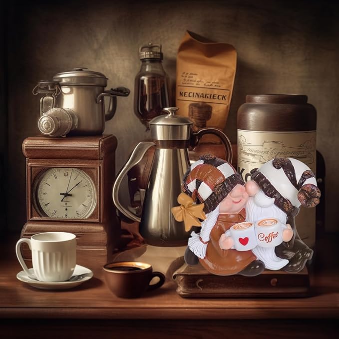 Coffee Bar Decor Gnomes - Handcrafted Resin Gnome Figurine for Home-Spring,Summer,Autumn and Winter Gnome Decorations Gifts-for Coffee Lovers