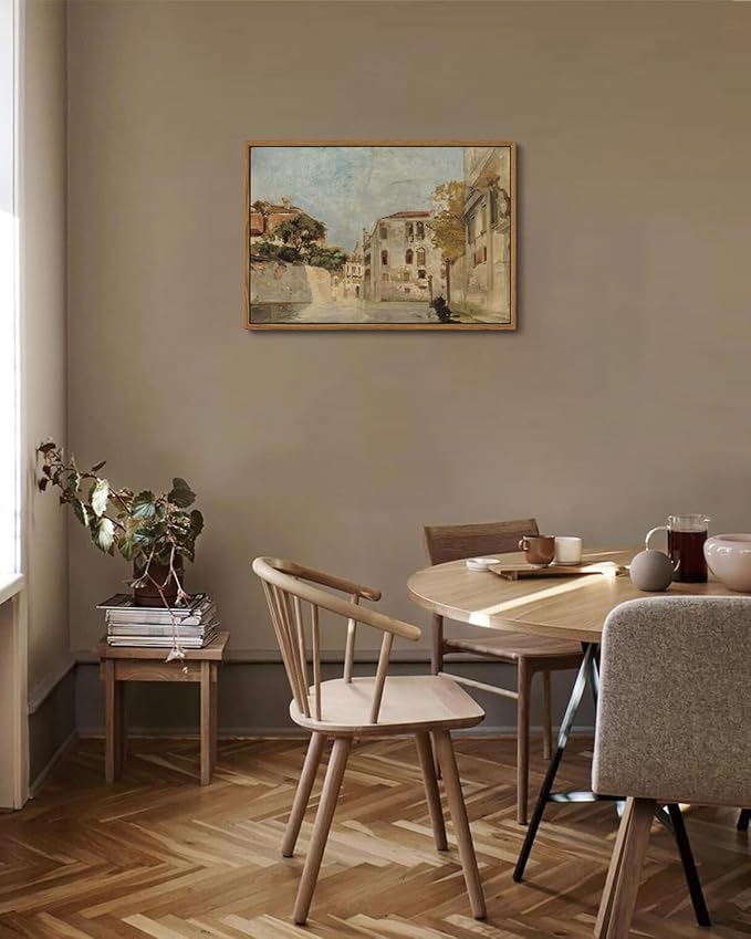 KISSFOX Vintage Venice Canal Canvas Wall Art Impressionist Retro Neutral Italy Cityscape Landscape Framed Wall Art Prints Artwork For Living Room Bedroom Kitchen