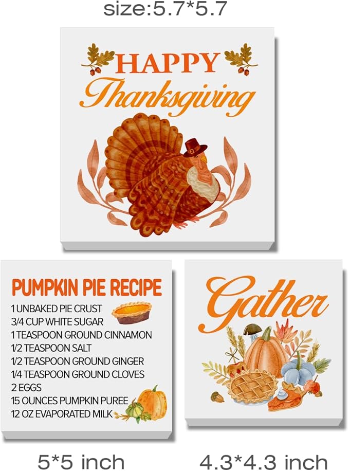 3 Pcs Fall Tiered Tray Decor Happy Thanksgiving Sign Home Decorations Autumn Theme 3 Pcs Wood Decorative Signs for Table Desk Shelf Wall