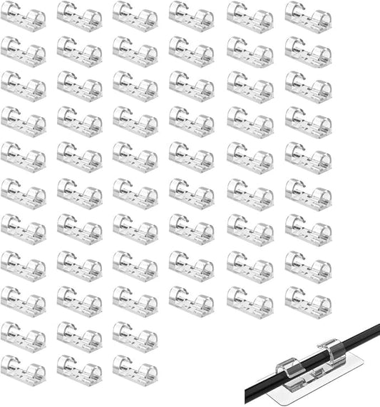 60 Piece Adhesive Cable Clip Set – Cable Organizer, Cable Holder for Desktop and Wall, Cable Stabilizer – Suitable for Home Office Cable Management, USB, Charging, Ethernet, Mouse (60)