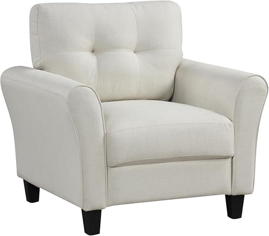 Giantex Modern Mid-Century Accent Chair - Linen Living Room Chair with Tufted Back, 7" Thick Cushion, Max Load 400 lbs, Upholstered Armchair with Non-Slip Foot Pads, Club Chair for Bedroom, Beige