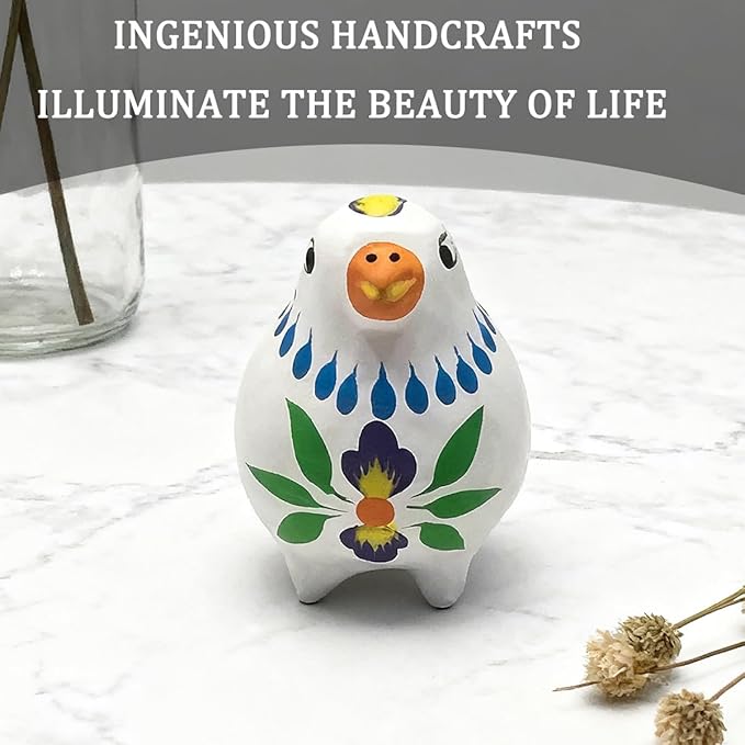 Decorative Clay Bird Figurines Hand-Painted Folk Art Design Collectible Smal Figurines Holiday Birthday Couples Friend Unique Gift Idea Decorative Home Art Table Bring Good Luck (White)