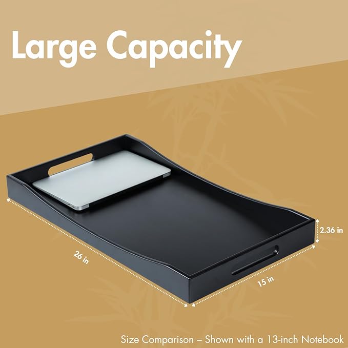 GOBAM Bamboo Extra Large Ottoman Tray, 26 x 15 inches - Wooden Tray for Dining Table & Parties, Serving Tray with Handles for Food, Cheese, Snacks, Tea, Coffee & Wine