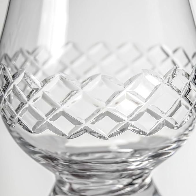 Rolf Glass Diamond Scotch Glass | 6.75oz Tasting Glass | Lead-Free, Diamond-Wheel Engraved | Designed and engraved in the USA | Etched Crystal Glassware for Whiskey, Bourbon, Scotch | Set of 4