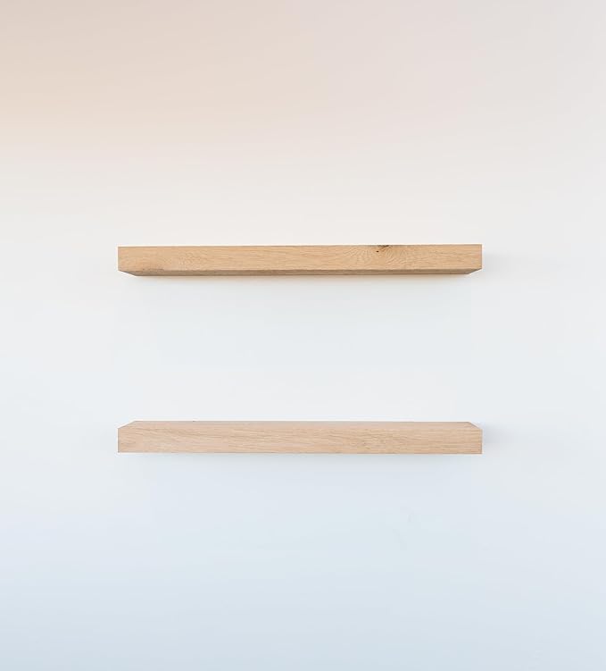 UltraShelf Real White Oak Floating Shelf 2 Pack - Hardwood Floating Shelf with Bracket Included, Minimalist Design for Living Room, Office, Laundry Room - Easy to Install, (36" L x 6" D)