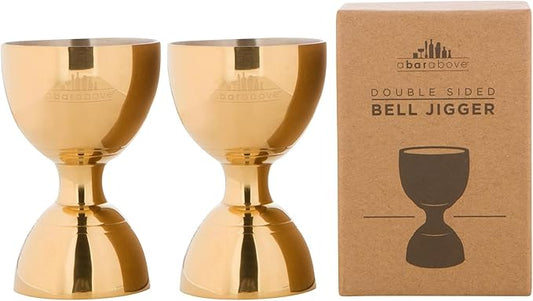 A Bar Above Premium Bell Jigger, With 10 Measurements Inside, Professional and Heavy Duty, 304 Stainless Steel Cocktail Double Jigger for Bartending, 2 Pack, Gold