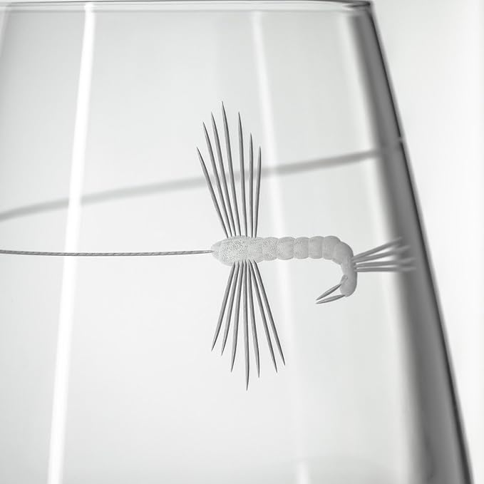 Rolf Glass | Fly Fishing Stemless Wine Tumbler 18 ounce | Stemless Wine Glasses | Set of 4 | Lead-Free Glass | Engraved Tumbler Glasses | Made in the US