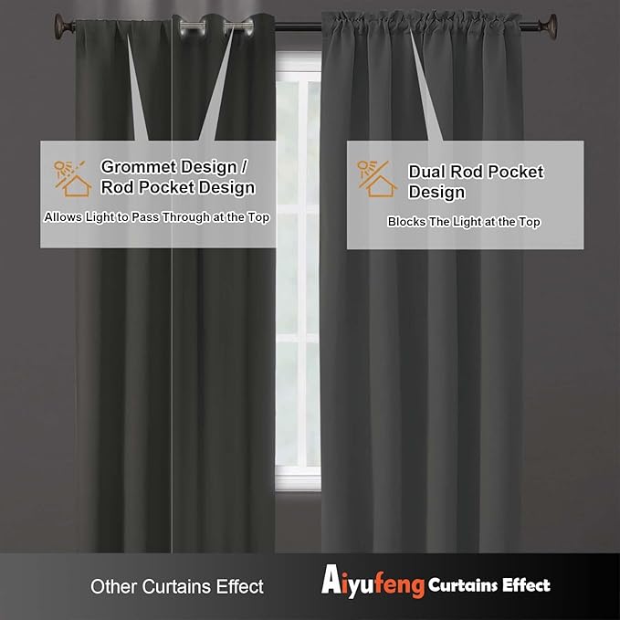 Aiyufeng Silver Grey Blackout Curtains for Bedroom 72 Inch Length 2 Panels, Privacy Thermal Insulated Rod Pocket Door Window Curtains for Patio French Door Front Door, W40 x L72 Inch, Silver