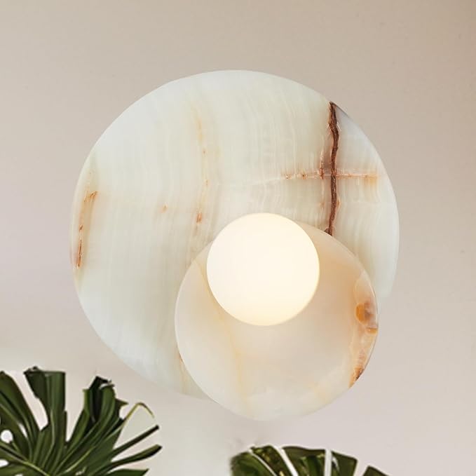 Organic Cream Onyx Wall Sconce, Natural 6 Inch Diam Wall Mounted Lamps, Hand-Polished Vanity Light, Wall Light for Hallway, Kitchen, Bedroom, Living Room