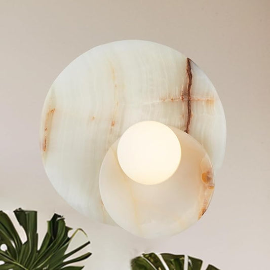 Organic Cream Onyx Wall Sconce, Natural 6 Inch Diam Wall Mounted Lamps, Hand-Polished Vanity Light, Wall Light for Hallway, Kitchen, Bedroom, Living Room