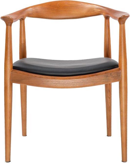 Tomile Upholstered Dining Chair Kennedy Armchair, Mid Century Modern Kitchen & Dining Chairs with PU Leather Cushion Seat, Hans Wegner Elbow Chair for Living Room Bedroom Office (Chestnut Color)