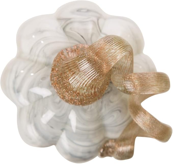 Glitzhome Hand Blown Glass Pumpkin Table Accent for Fall Harvest Thanksgiving Halloween Decorations Gray Marble 5.71" H