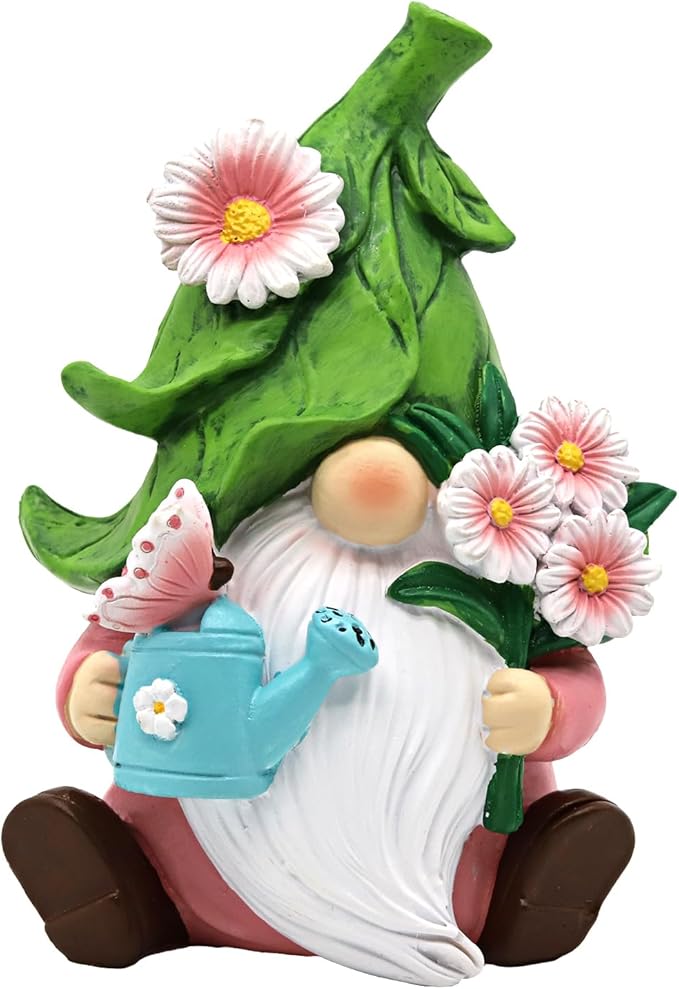Spring Daisy Garden Gnome Figurine - 5.9'' Reisn Floral Gnome Garden Decorations Indoor Outdoor, Bright Summer and Fall Decor, Summer & Retirement Gifts for Women