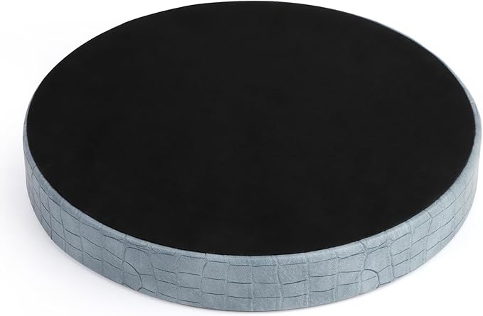 HofferRuffer Faux Leather Round Serving Tray, Vegan Croco Leather Decorative Tray, Food Tray for Storage Drinks, Snack & Cosmetics, Dia.12'' x 1.6'' (LightBlue)