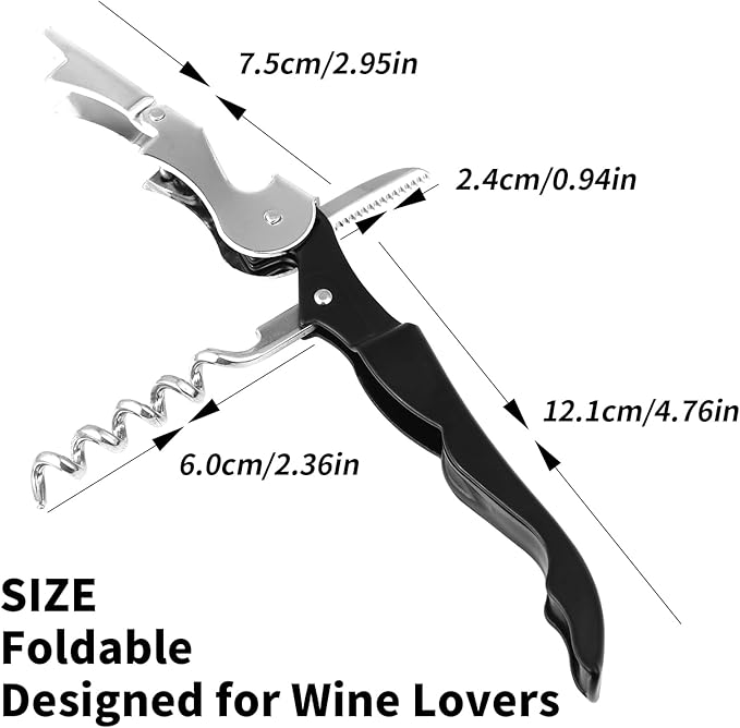 4 PCS Waiter Corkscrew Wine Opener,Upgraded Heavy Duty Wine Keys,Stainless Steel Double Hinged Wine Key for Serves,Bartenders(Black)