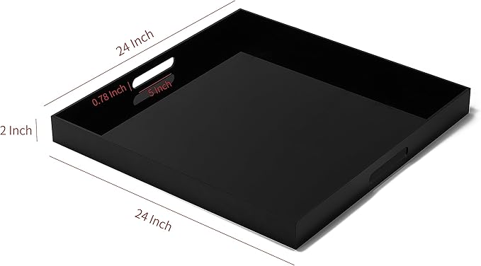 King Size Acrylic Tray with Embedded Handle,No Need to Assemble-for Bed,Ottoman,Coffee Table, Breakfast, Tea, Food, Butler - Decorative Tray (24x24 Inch, Black)