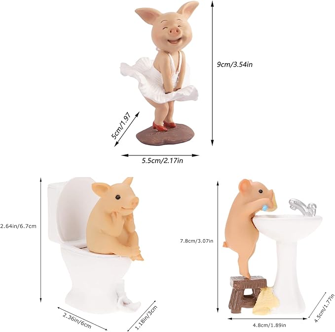 Pig Statue Mini Pig Figurine, Resin Home Decor, Lucky Animal Garden Statue for Micro Landscape (3 Piece)