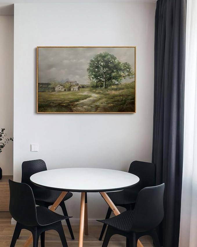 KISSFOX Vintage Farmhouse Landscape Canvas Wall Art Fall Rustic Countryside Framed Wall Art Autumn Cottagecore French Country Scenic Art Prints Artwork For Living Room Bedroom Kitchen