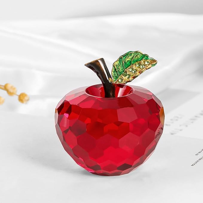 Crystal Apple Figurine Paperweight, Handmade Statue Ornament Home Decoration, Collectible Crystal Crafts, Come with Gift Box, Great Gift for Birthday Holidays Christmas (Red-60mm)