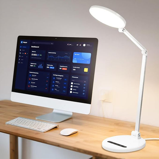 LED Desk Lamp for Home Office, Eye-Caring Desk Light for Video Call, Dimmable 3 Color Temperature 10 Brightness Computer Light, Led Desk Light, Memory & Timer Func, Adjustable Flexible Swing Arm