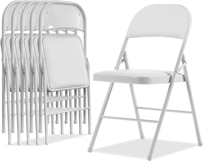 Karl home 6 Pack White Folding Chairs with Padded Seats for Outdoor & Indoor, Portable Stackable Commercial Seat with Steel Frame for Events Office Wedding Party, 330lbs Capacity