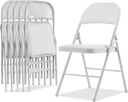 Karl home 6 Pack White Folding Chairs with Padded Seats for Outdoor & Indoor, Portable Stackable Commercial Seat with Steel Frame for Events Office Wedding Party, 330lbs Capacity