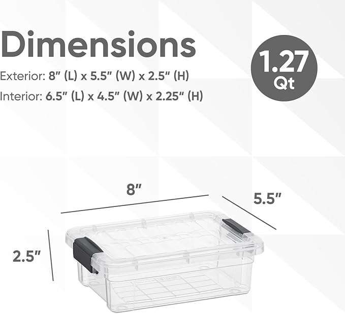 Superio Clear Storage Boxes with Lids, 1.27 Quart Plastic Container Bins for Organizing, Stackable Crates, BPA Free, Non Toxic, Odor Free, Organizers for Home, Office and Dorm, 5 Pack
