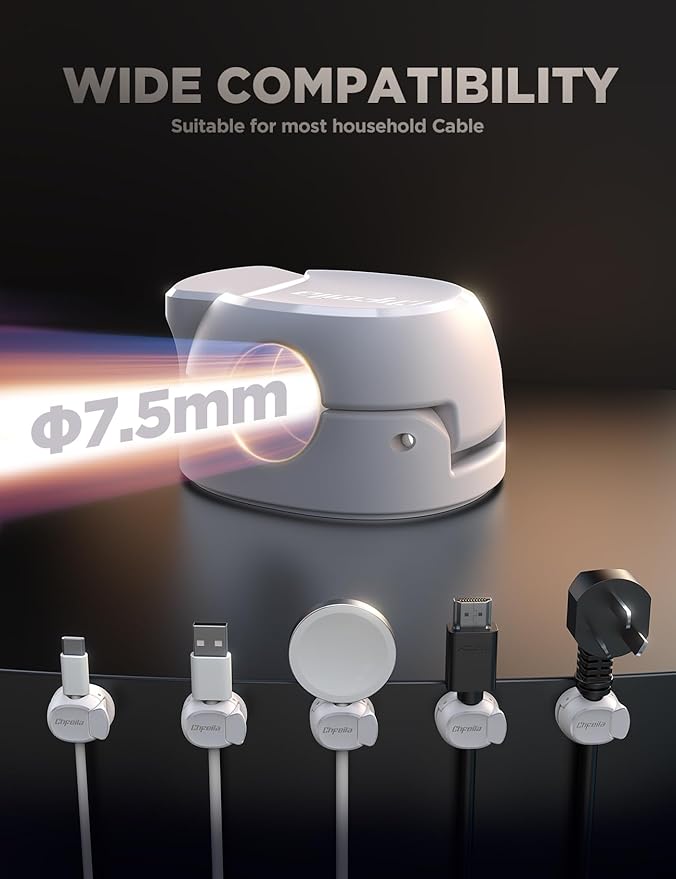 8Pack Cord Organizer [Dual Spring & Clasp] [Max Stability] Cable Clips, Chfeila Cord Holder, Desk Cable Management, Adhesive Wire Organizer for Home Office Desktop Nightstand Car Table Wall - White