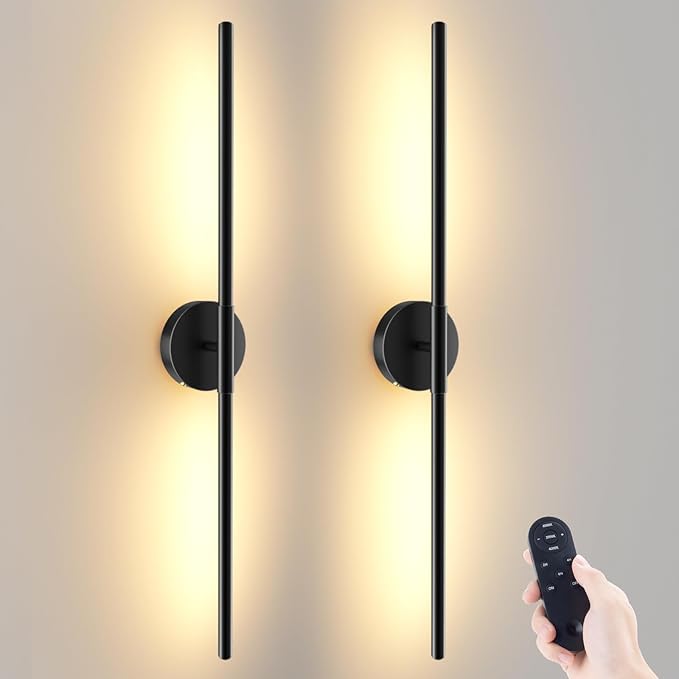 Battery Operated Wall Sconces Set of 2, 360°Rotation Wireless Rechargeable Wall Lights: Dimmable Detachable Wall Lamp with Remote Control, 3000K-6000K Infinite Dimming Wall Sconce 27.6 Inch