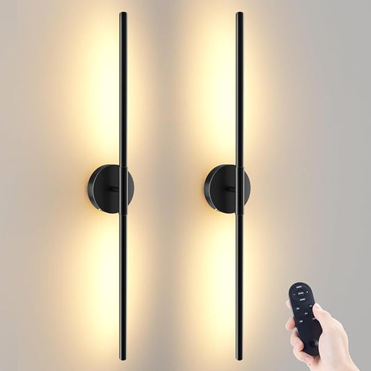 Battery Operated Wall Sconces Set of 2, 360°Rotation Wireless Rechargeable Wall Lights: Dimmable Detachable Wall Lamp with Remote Control, 3000K-6000K Infinite Dimming Wall Sconce 27.6 Inch