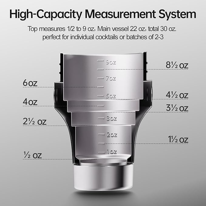 Hybrid Cocktail Shaker Set with Stackable Cups | Vacuum Insulated Stainless Steel Martini Shaker & Bartender Tools | Travel-Ready Kit | 30oz | Silver
