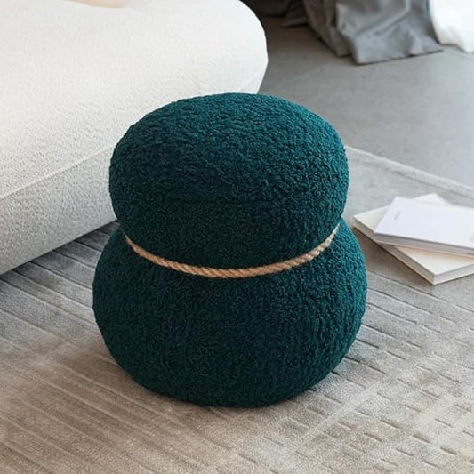 Snowman Footstool Ottoman Vanity Stool Small Upholstered Teddy Boucle Ottoman Shoe Stool Cute Stool Sofa Footrest Stool for Living Room Bedroom Entrance (Blackish Green)