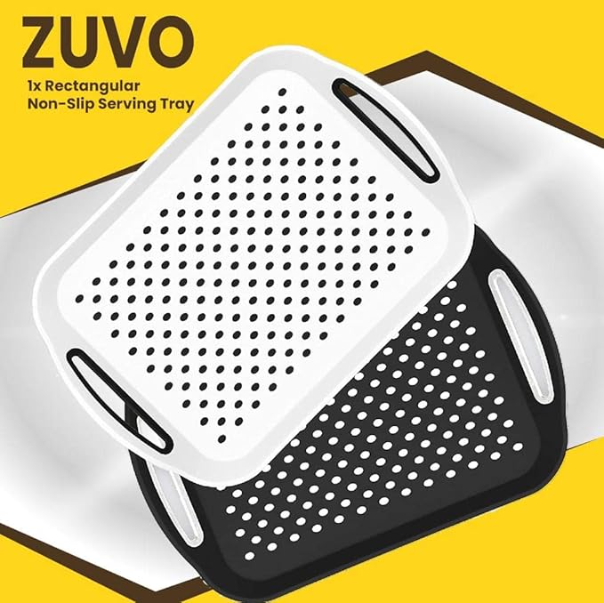 Zuvo Anti-Slip Food Serving Tray with Handles (Set of 2) – BPA-Free Plastic, Lightweight & Durable – Non-Slip Couch Trays for Eating & Drinks (Grey)
