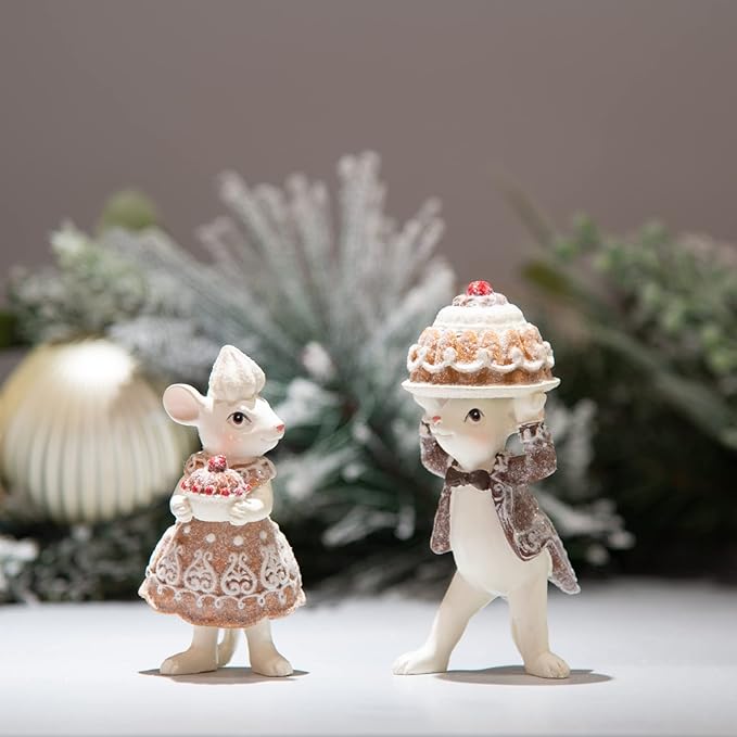 Braxio Gingerbread Mouse Collectible Figurine - Christmas Tabletop Decorations Set of 2
