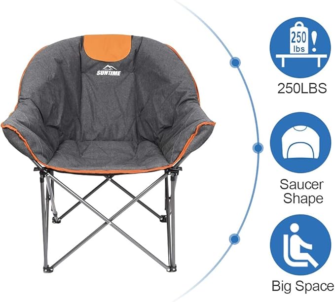 Suntime Sofa Chair, Oversize Padded Moon Leisure Portable Stable Comfortable Folding Chair for Camping, Hiking, Carry Bag(2 Pack)