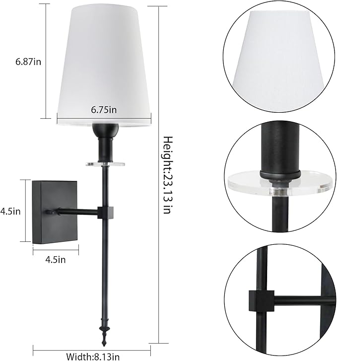 TOOTOO STAR Battery Operated Wall Sconce Set (2pcs), Non-Hardwired Dimmable Battery Powered for Bedroom, Living Room, Fireplace, Reading Room, Hallway
